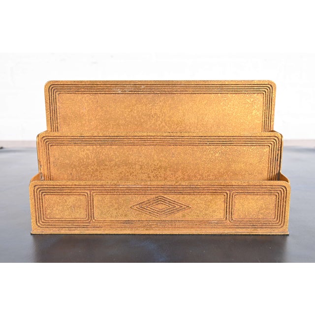 A gorgeous antique Arts & Crafts or Art Deco period gilt bronze "Graduate" pattern desk letter holder rack By Tiffany...
