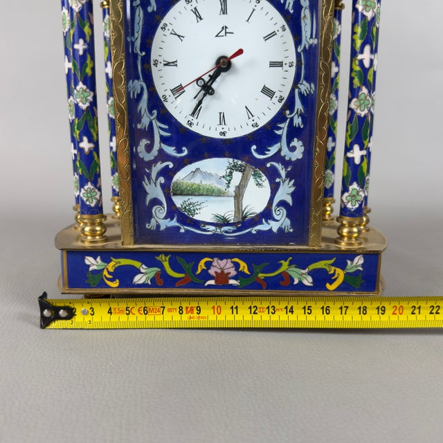20th Century Pagoda Mechanical Table Clock with Cloisonné Enamels and Gilded Metal For Sale - Image 9 of 11