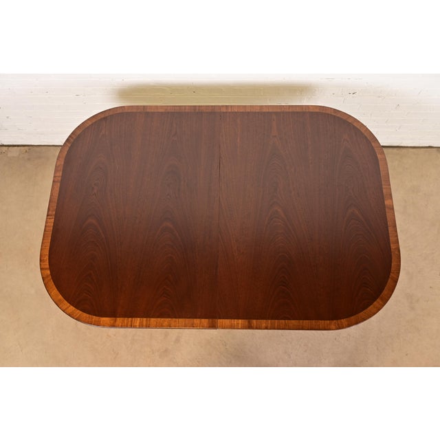 Baker Furniture Style Georgian Banded Mahogany Double Pedestal Extension Dining Table, Newly Refinished For Sale - Image 9 of 13