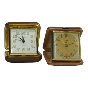 Mid 20th Century French and German Folding Alarm Clocks Vedette and Kienzle - Set of 2