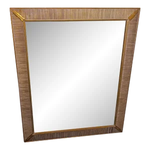 1990s Large Wood Bombay Style Mirror With Gold Leafs and Ridged Filigree Border