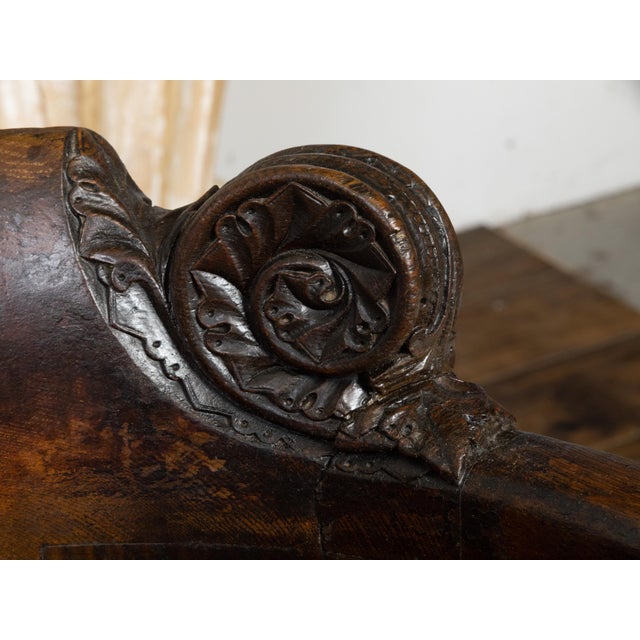 Pair of 19th Century English Regency Style Carved Oak Klismos Chairs with Horseshoe Backs For Sale - Image 4 of 12