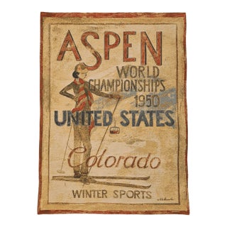 Aspen Winter Sports Loom Woven Tapestry - 98 X 71 Cm (3'3" X 2'4") - Requires Rod Size 2 For Sale