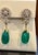 Arts & Crafts GIA Certified 28 Ct Emerald Cabochon & Diamond Drops Hanging Earrings 14 KYG For Sale - Image 3 of 18