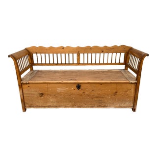 Swedish Pine Spindle Storage Bench For Sale