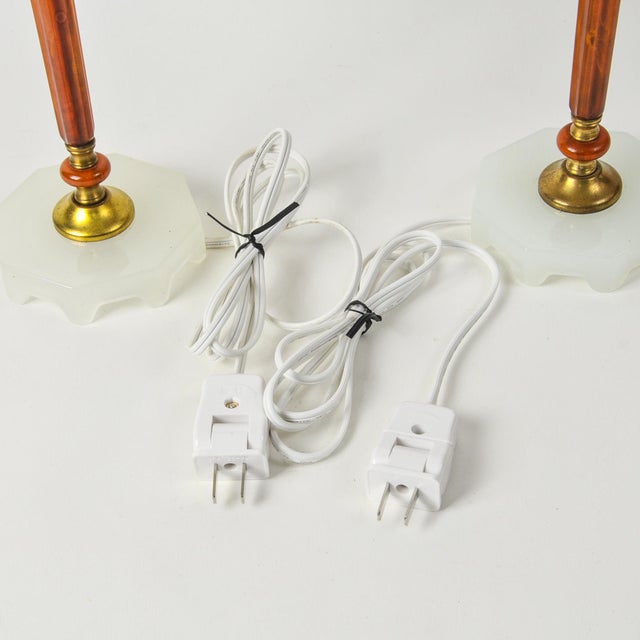 Art Deco 1930s Art Deco Amber Bakelite Boudoir Lamps - a Pair For Sale - Image 3 of 14