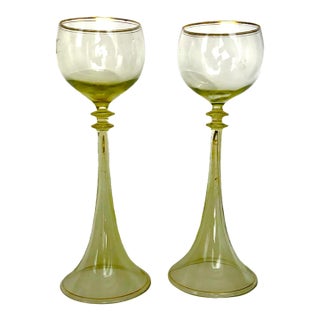 Antique Pistachio-Green Römer Glasses, by Theresienthal, Circa 1900 — Pair For Sale