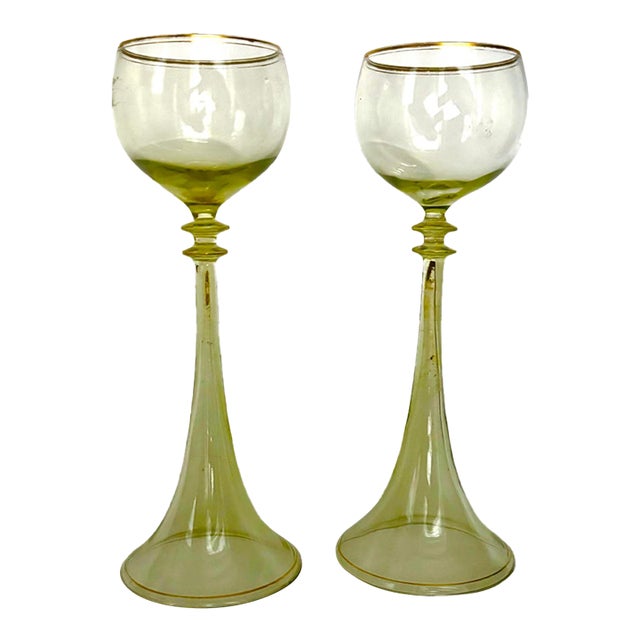 Antique Pistachio-Green Römer Glasses, by Theresienthal, Circa 1900 — Pair For Sale