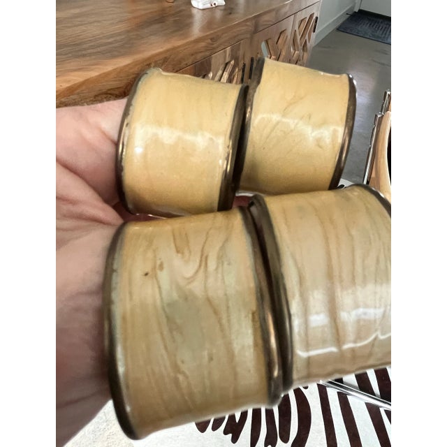 1960s Pearly Enamel and Brass Napkin Rings-Set of 7 For Sale In Houston - Image 6 of 8