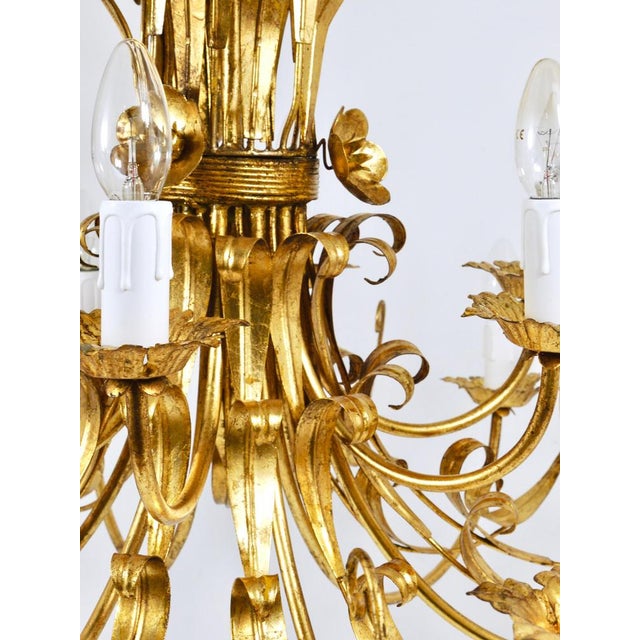 Hollywood Regency Wheat Floral Bouquet Gilt Iron Chandelier by Hans Kögl, 1970s For Sale - Image 12 of 18