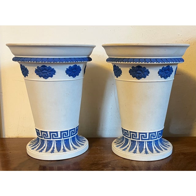 Wedgwood English Regency Wedgwood Smear Glaze Jasperware Vases or Urns Circa 1820 - A Pair For Sale - Image 4 of 17