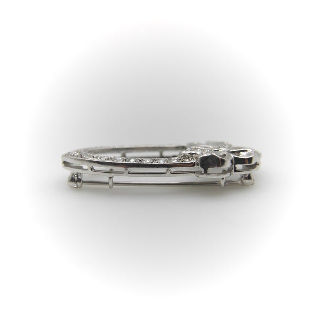 1950s Mid-Century 14k White Gold Diamond Oval Bow Pin For Sale - Image 5 of 8