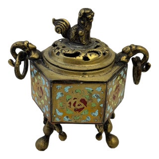 Antique 100 Years Old Chinese Incense Burner With Foo Dog Finial For Sale