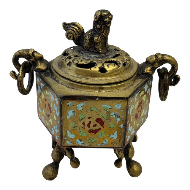 Antique 100 Years Old Chinese Incense Burner With Foo Dog Finial For Sale