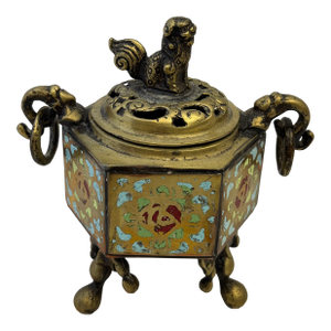 Antique 100 Years Old Chinese Incense Burner With Foo Dog Finial