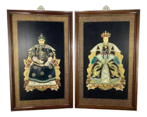 Chinoiserie Asian Emperor- Empress Wall Plaque, China, 1980s, Set of 2
