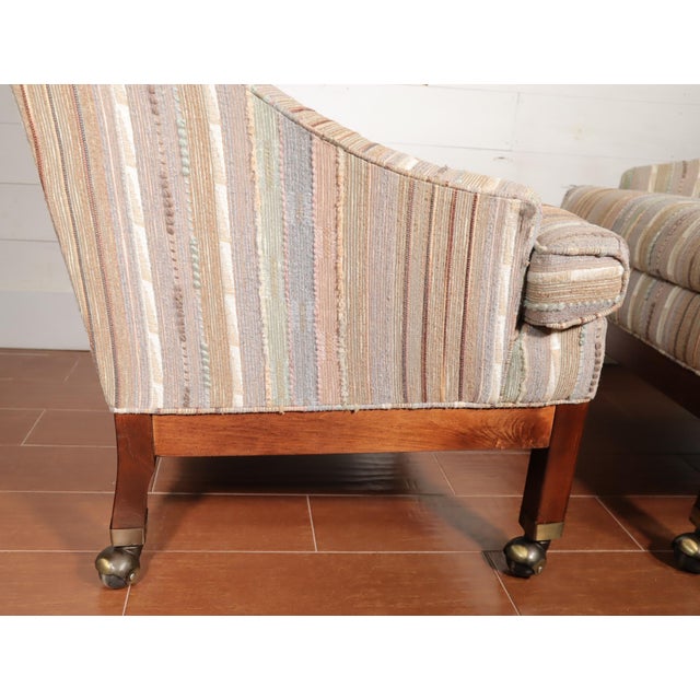 Vintage Pair 80's Club Lounge Chairs on Casters With 3d Textured Coogi Style Fabric English Regency For Sale - Image 4 of 9