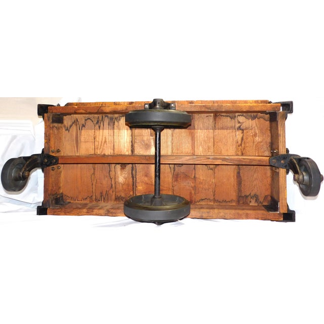Brown Vintage Howe Scale Company Industrial Oak & Cast Iron Factory/Railroad Cart For Sale - Image 8 of 18