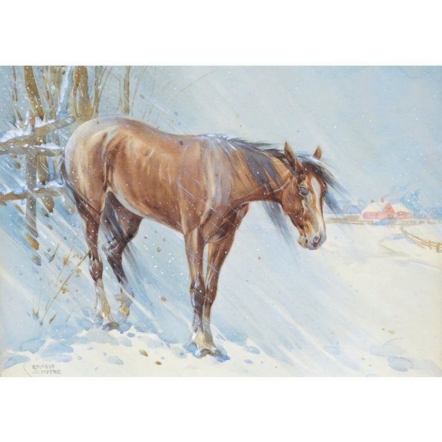 Realism Mid Century Horse in Winter Landscape by William Ernest Smyth For Sale - Image 3 of 6