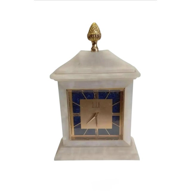 1930s Dunhill Art Deco Marble and Lapis Lazuli Mantel Clock For Sale - Image 11 of 11