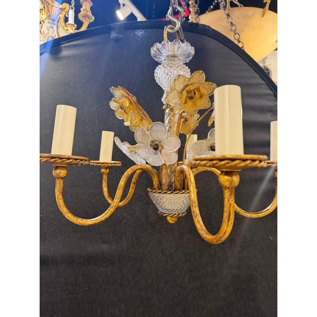 1930 French Chandelier With Murano Glass Flowers 5 Lights For Sale - Image 4 of 5