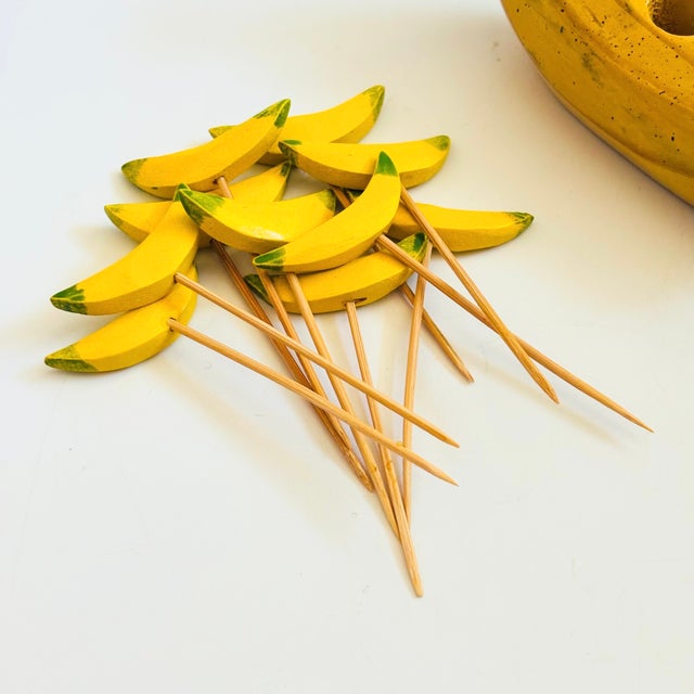 Wood Banana Toothpicks and Holder Set For Sale - Image 9 of 12