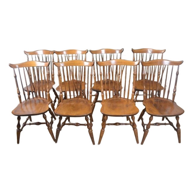 Mid 20th Century Set of 8 Nichols & Stone Windsor Dining Chairs – Vintage American Traditional For Sale