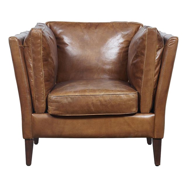 Kenmore Leather Arm Chair - Light Brown For Sale