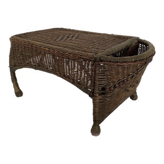 Mid-Century Wicker Bedroom Breakfast Tray With Reading Material Pouch. For Sale