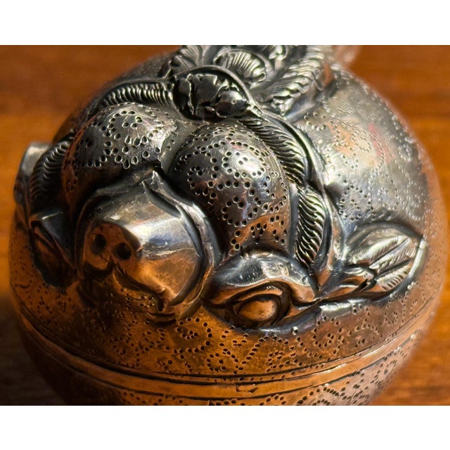 Vintage 900 Silver Cambodian Puffer Fish Repousse Lidded Trinket Box For Sale - Image 4 of 7