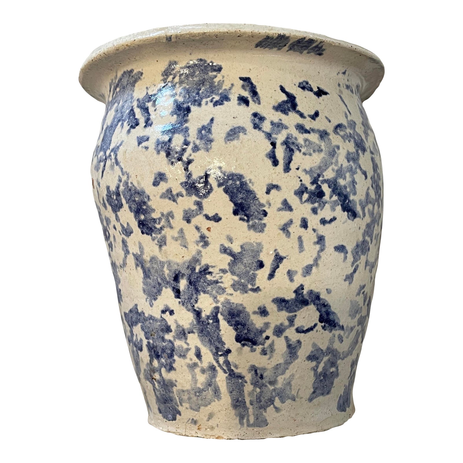 Vintage Blue & White Spongeware Vase Pot Planter Chairish