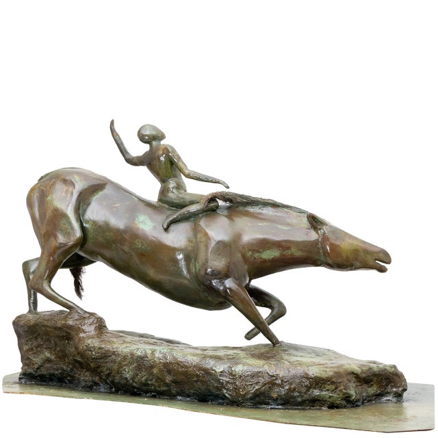 French Plaster Sculpture of Rider with Horse For Sale
