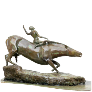 French Plaster Sculpture of Rider with Horse