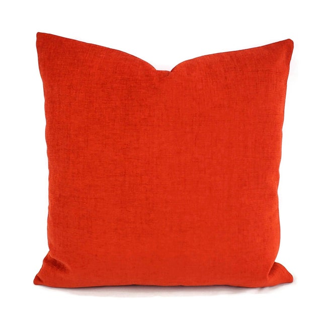 Textile Arc Com Fabric Spirit in Watermelon Pillow Cover - 20" X 20" Solid Bright Red Chenille Cushion Case For Sale - Image 7 of 7