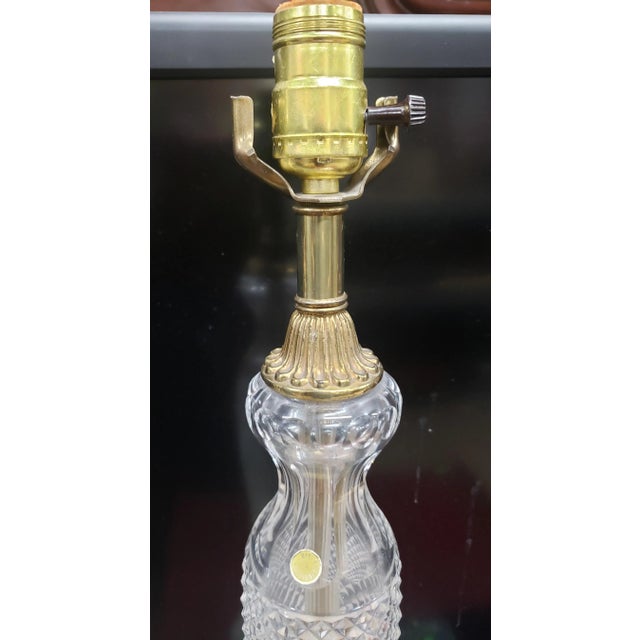 Metal Neoclassical Hollywood Regency Ormolu and Crystal Cut Column Table Lamps, a Pair For Sale - Image 7 of 8