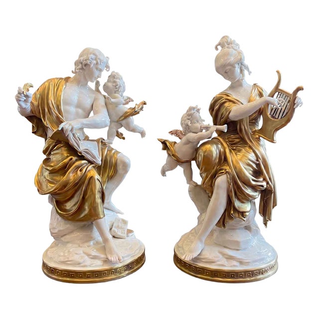 Cappè Giuseppe, Allegory of Music and Poetry Two Porcelain Figures, 1960s, Porcelain, Set of 2 For Sale