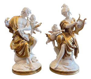 Cappè Giuseppe, Allegory of Music and Poetry Two Porcelain Figures, 1960s, Porcelain, Set of 2