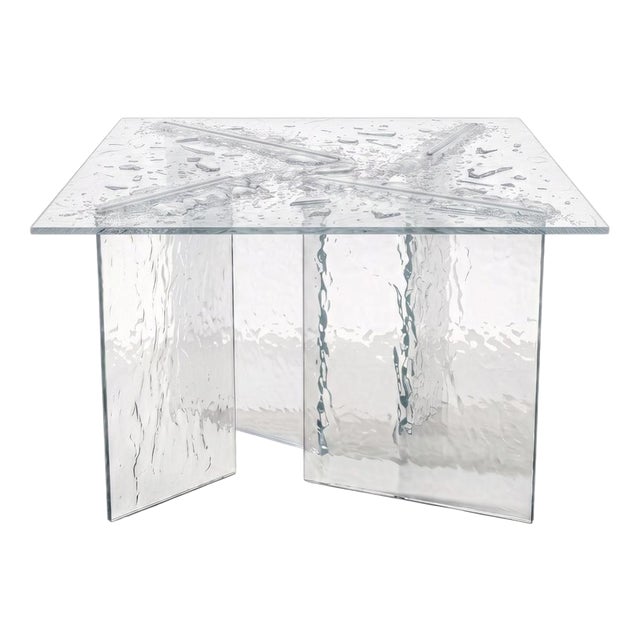 Zero Square Coffee Table in Epoxy Resin & Crystal Clear Glass by Wedo For Sale