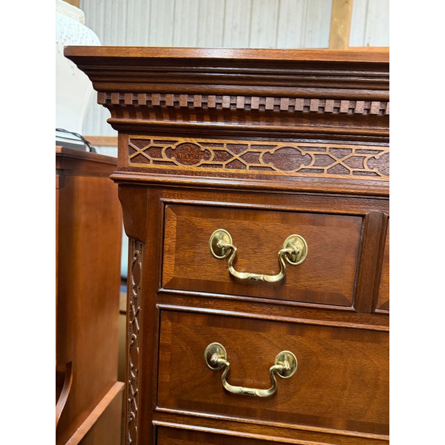 Late 20th Century Councill Craftsman Chinese Chippendale Tall 9-Drawer Dresser or Highboy in Banded Mahogany For Sale - Image 9 of 10