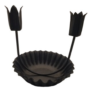 1970s Black Wrought Candle Holder For Sale