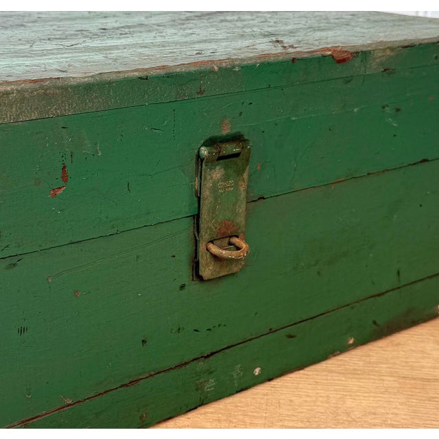 Antique Traditional Green Wood Stanley Tool Box Storage Chest For Sale - Image 9 of 10