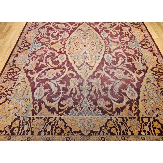 19th Century Handwoven Amritsar Rug, Handwoven Wool, Mughal Design, Burgundy & Tan, 12' X 14' For Sale - Image 14 of 18