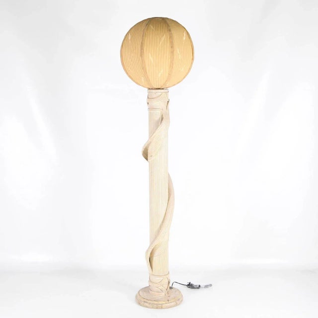 Rattan and Silk Floor Lamp, 1970s For Sale - Image 10 of 10