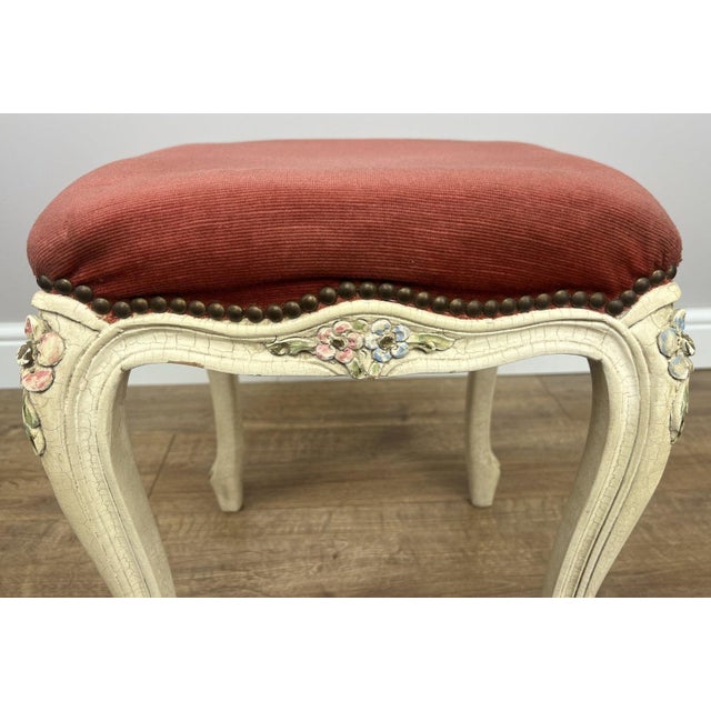 Vintage French Upholstered Ottoman For Sale - Image 3 of 13