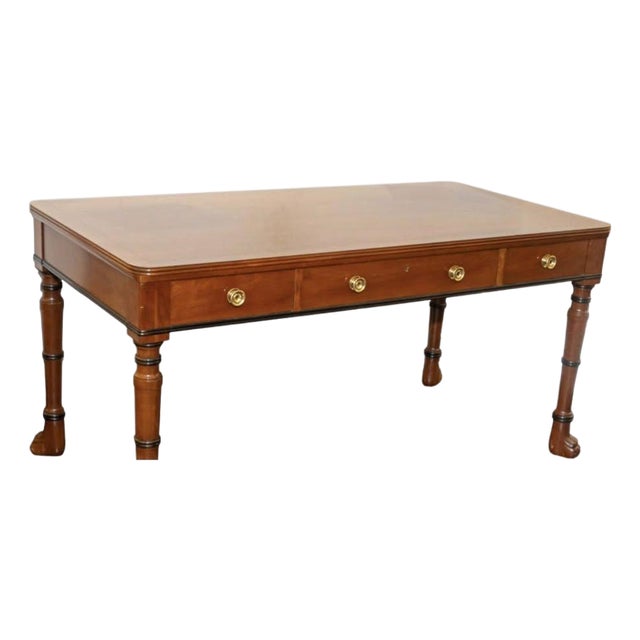 Baker Furniture English Regency 3 Drawer Writing Desk Table Black Trim Paw Feet For Sale