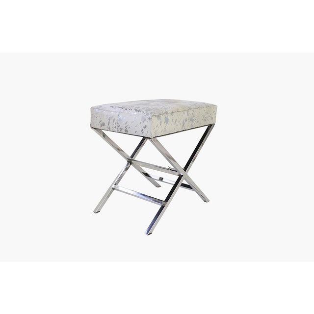 2020s Pasargad Home Forest Steel and Cowhide Bench For Sale - Image 5 of 9