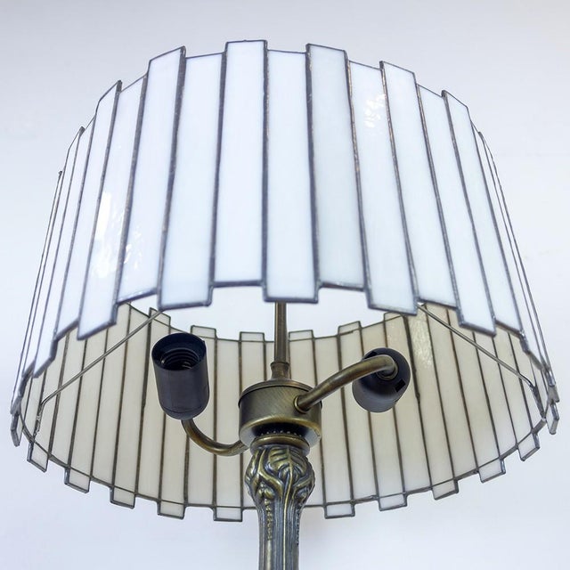 Bronze Lamp with Leaded Glass Shade, 1990s For Sale - Image 6 of 8
