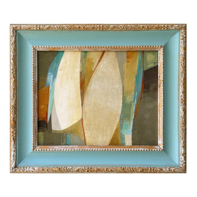 Contemporary Abstract Oil Painting in Vintage Painted Frame For Sale