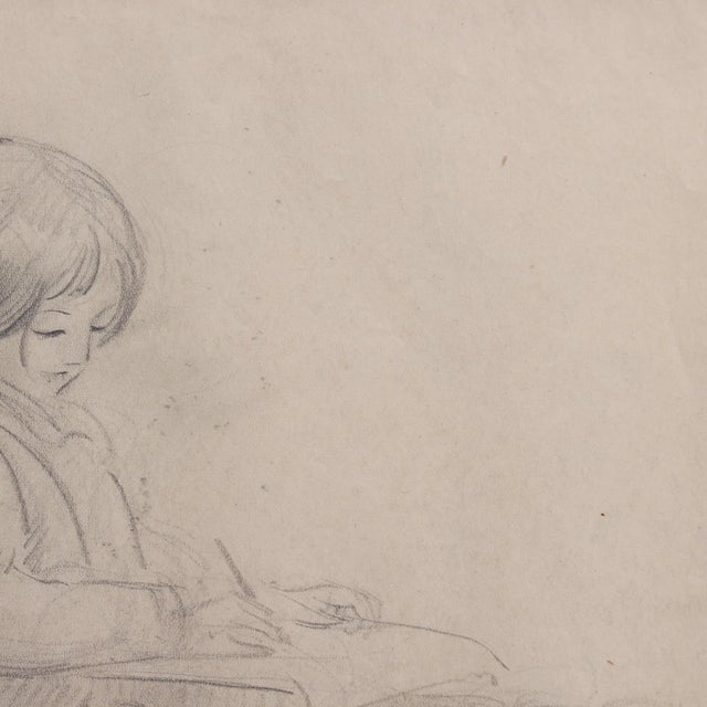 Guillaume Dulac, Portrait of a Young Girl Writing, 1920s, Pencil on Art Paper For Sale - Image 6 of 12