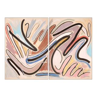 2023, Abstract Expressionist Gestures Diptych of "Dreaming in a Cave", Mixed Media On. Watercolor Paper by Romina Milano For Sale